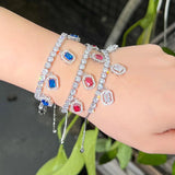 Red CZ Tassel Charm Link Bracelet