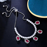 Red CZ Tassel Charm Link Bracelet