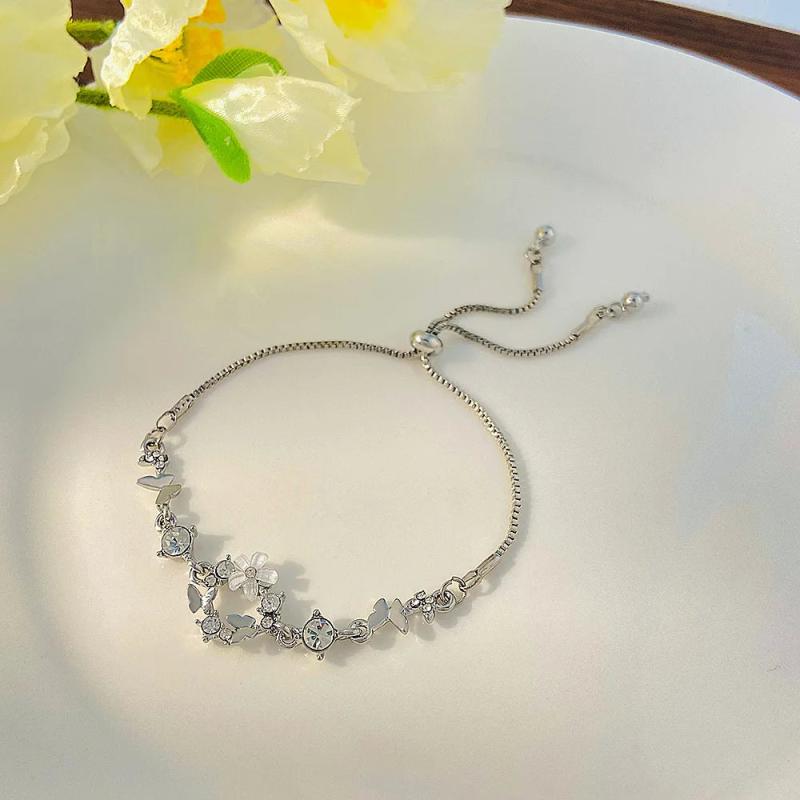 Vintage Zircon Butterfly Bracelets for Women Silver Adjustable Jewelry