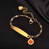 Medical Alert ID Bracelet for Women, Custom Engraving Round Coin Charm