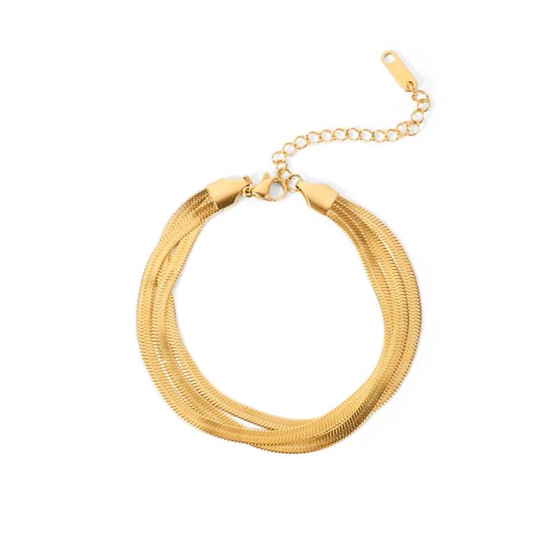 Three Layer Flat Snake Chain Bracelets for Women
