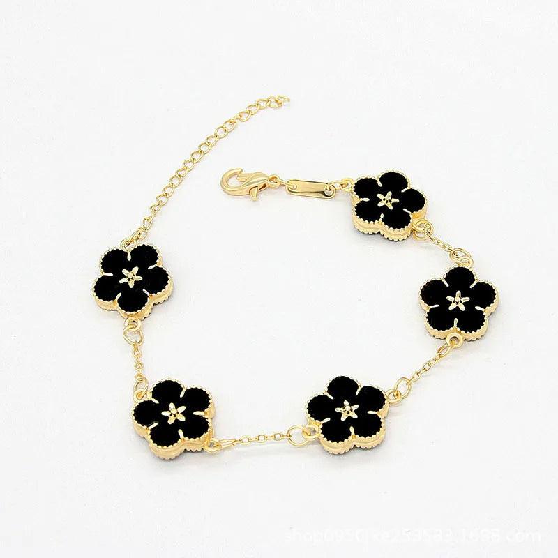 Colorful 5 Flowers Clover Bangles Charm Bracelet Gift For Women
