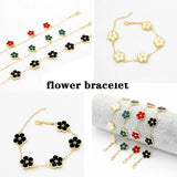 Colorful 5 Flowers Clover Bangles Charm Bracelet Gift For Women
