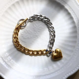 ZMFashion Heart Charm Bracelets Cuban Link Chain Jewelry