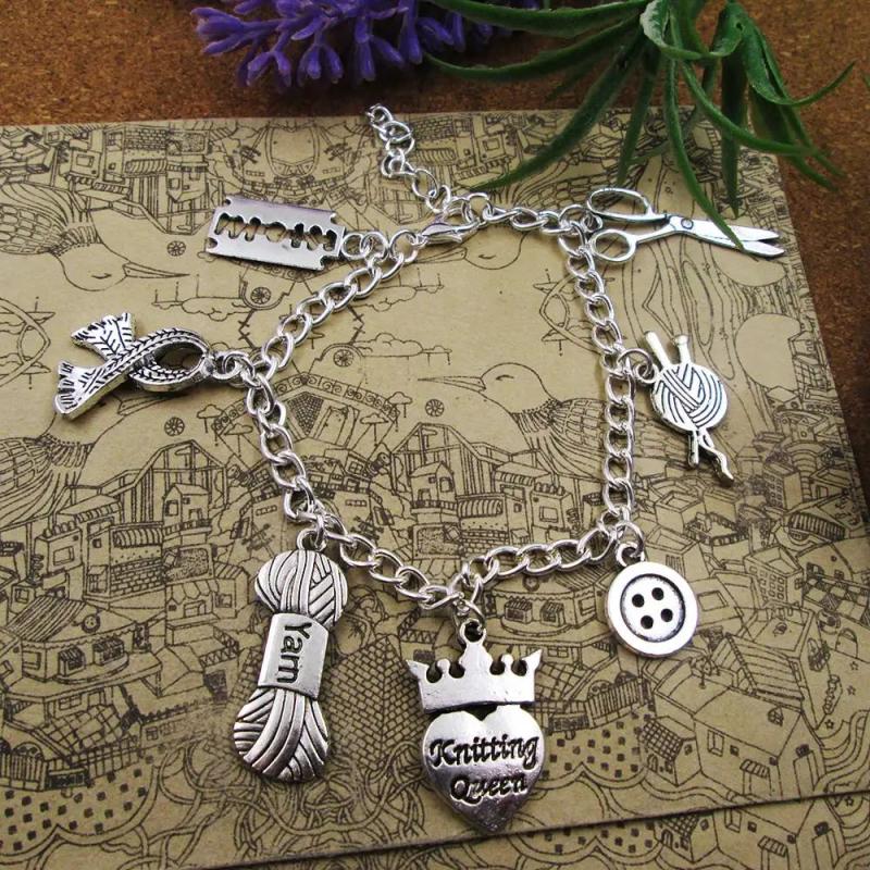 Knitting Queen Charm Bracelet Handmade Knit Inspired Birthday Gift