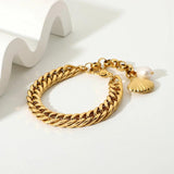 Chunky Cuba Chain Bracelet Ladies 10mm 316L Stainless Steel Freshwater Pearl
