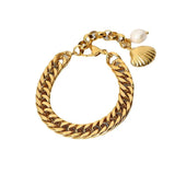 Chunky Cuba Chain Bracelet Ladies 10mm 316L Stainless Steel Freshwater Pearl