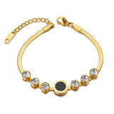 Stainless Steel CZ Crystal Charm Bracelet Bohemia Roman Numeral Snake Chain