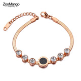 Stainless Steel CZ Crystal Charm Bracelet Bohemia Roman Numeral Snake Chain