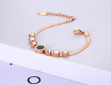 Stainless Steel CZ Crystal Charm Bracelet Bohemia Roman Numeral Snake Chain