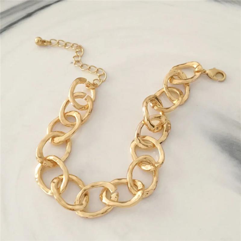 Hammered Effect Circle Linked Bracelet Women Casual Jewelry