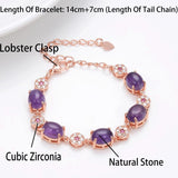 Bohemian Natural Stone Bracelet Metal CZ Adjustable Wedding Jewelry