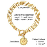 Stainless Steel Paper Clip Chain Coin Charm Bracelet For Women