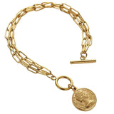 Stainless Steel Paper Clip Chain Coin Charm Bracelet For Women