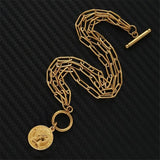Stainless Steel Paper Clip Chain Coin Charm Bracelet For Women