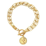 Stainless Steel Paper Clip Chain Coin Charm Bracelet For Women