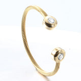 Titanium Steel Cable Mesh Open Bangle with Clear Crystal Bracelet for Women