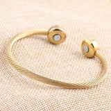 Titanium Steel Cable Mesh Open Bangle with Clear Crystal Bracelet for Women