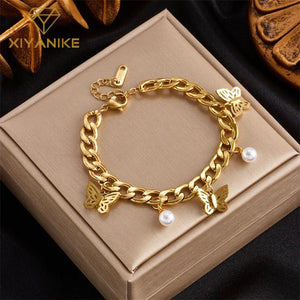 316L Stainless Steel Bracelet with Pearl Butterfly Decoration