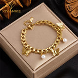 316L Stainless Steel Bracelet with Pearl Butterfly Decoration