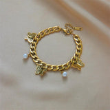 316L Stainless Steel Bracelet with Pearl Butterfly Decoration