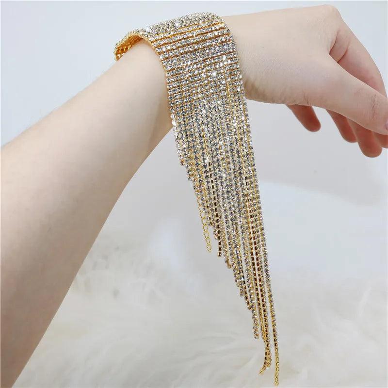 Long Tassel Rhinestone Bracelet Hand Jewelry for Women Wedding