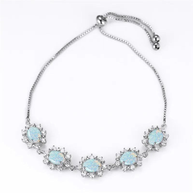 Vintage Sunflower Opal Silver Chain Bracelet