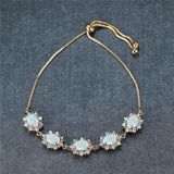 Vintage Sunflower Opal Silver Chain Bracelet