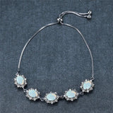 Vintage Sunflower Opal Silver Chain Bracelet
