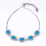 Vintage Sunflower Opal Silver Chain Bracelet