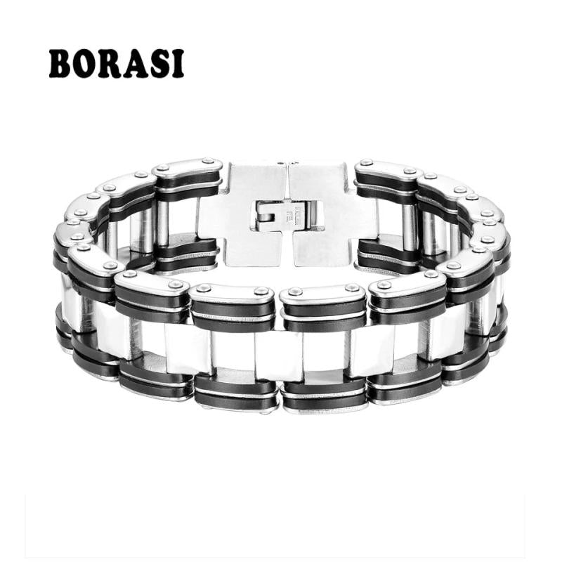 Silicone Biker Motorcycle Chain Bracelet 20mm Wide Stainless Steel For Man