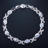 Silver CZ Bracelet Chain Link Wedding Bridal Jewelry