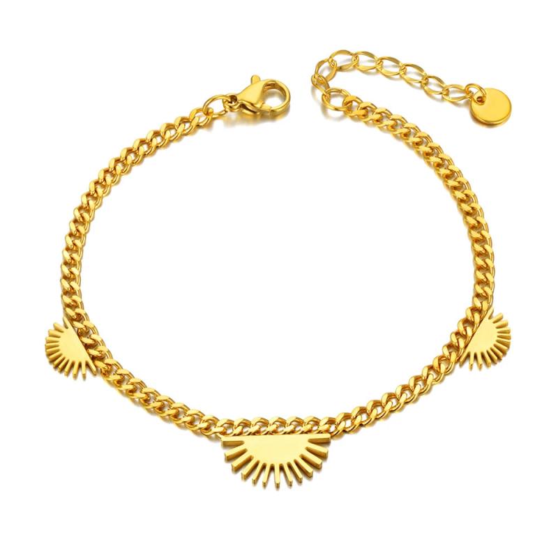 Titanium SS Chain Link Bracelet with Geometric Fan Charm