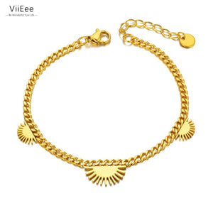 Titanium SS Chain Link Bracelet with Geometric Fan Charm
