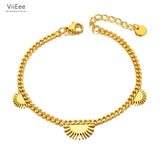 Titanium SS Chain Link Bracelet with Geometric Fan Charm