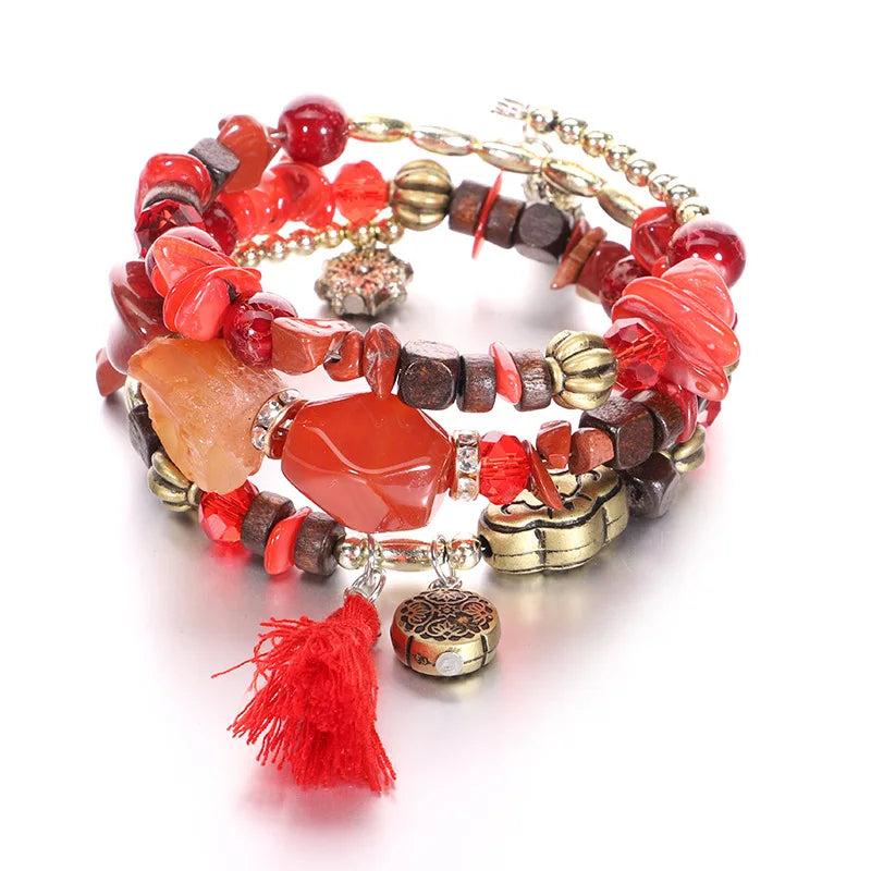 Bohemian Crystal Pinestone Beads Tassel Bracelet for Women