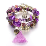Bohemian Crystal Pinestone Beads Tassel Bracelet for Women