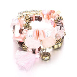 Bohemian Crystal Pinestone Beads Tassel Bracelet for Women