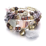 Bohemian Crystal Pinestone Beads Tassel Bracelet for Women