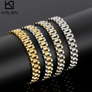10mm Golden Watch Chain Bracelet Stainless Steel Men's Charm