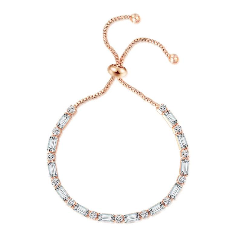 Geometric CZ Tennis Bracelet Rose Adjustable Slider for Women