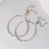 Geometric CZ Tennis Bracelet Rose Adjustable Slider for Women
