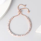 Geometric CZ Tennis Bracelet Rose Adjustable Slider for Women
