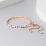 Geometric CZ Tennis Bracelet Rose Adjustable Slider for Women