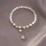 Opal Beaded Pearl Heart Bracelet Elastic Rope Accessory