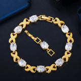 Red Cubic Zirconia Stone Chain Bracelet Women Costume Jewelry