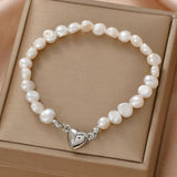 Women's Pearl Charm Bracelet Heart Shape Magnetic Buckle