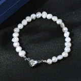 Women's Pearl Charm Bracelet Heart Shape Magnetic Buckle