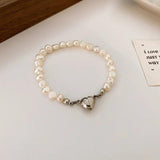 Women's Pearl Charm Bracelet Heart Shape Magnetic Buckle
