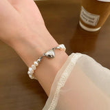 Women's Pearl Charm Bracelet Heart Shape Magnetic Buckle